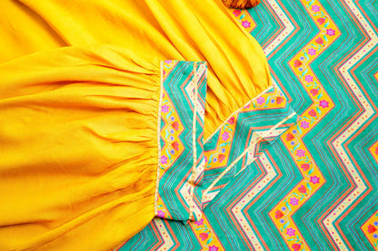 Yellow Chevron Printed Beads and Stones Straight Kurta With Salwar - Buy Best Ethnic Wear for Women & Girls | Daily Woman - 