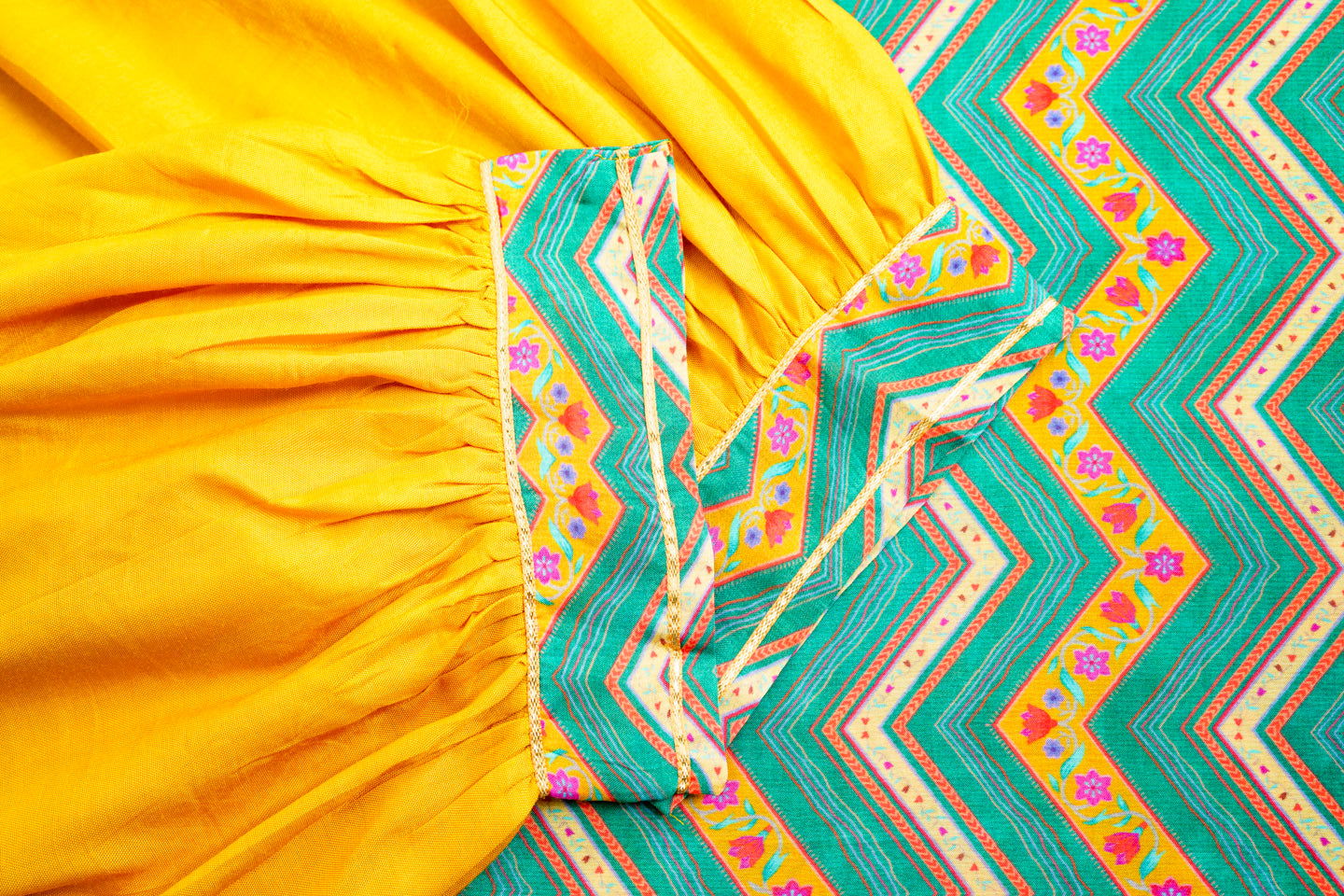 Yellow Chevron Printed Beads and Stones Straight Kurta With Salwar - Buy Best Ethnic Wear for Women & Girls | Daily Woman - 