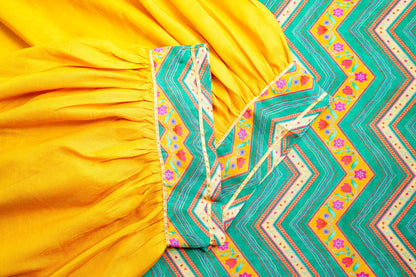 Yellow Chevron Printed Beads and Stones Straight Kurta With Salwar - Buy Best Ethnic Wear for Women & Girls | Daily Woman - 