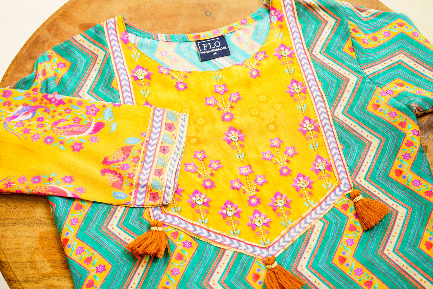 Yellow Chevron Printed Beads and Stones Straight Kurta With Salwar - Buy Best Ethnic Wear for Women & Girls | Daily Woman - 