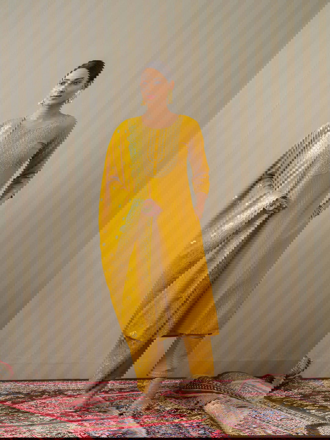 Yellow Ethnic Motifs Straight Kurta & Trousers With Dupatta - Buy Best Ethnic Wear for Women & Girls | Daily Woman - 