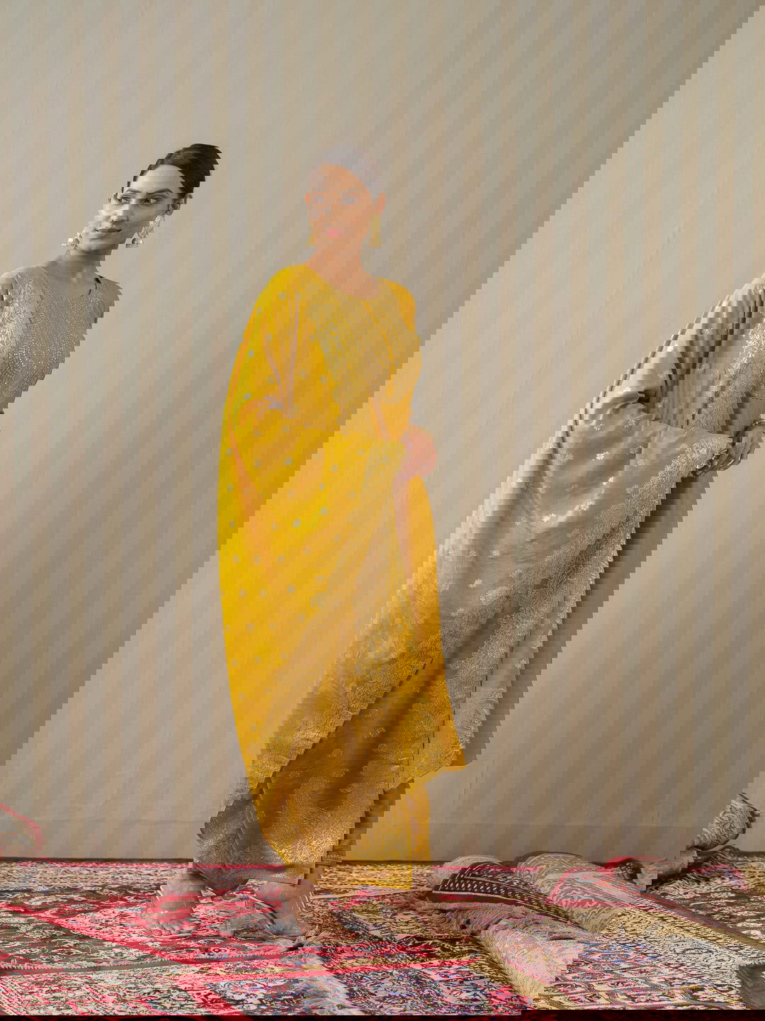Yellow Ethnic Motifs Straight Kurta & Trousers With Dupatta - Buy Best Ethnic Wear for Women & Girls | Daily Woman - 
