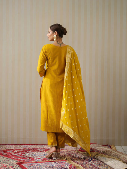 Yellow Ethnic Motifs Straight Kurta & Trousers With Dupatta - Buy Best Ethnic Wear for Women & Girls | Daily Woman - 