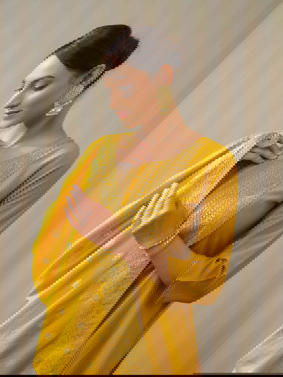 Yellow Ethnic Motifs Straight Kurta & Trousers With Dupatta - Buy Best Ethnic Wear for Women & Girls | Daily Woman - 