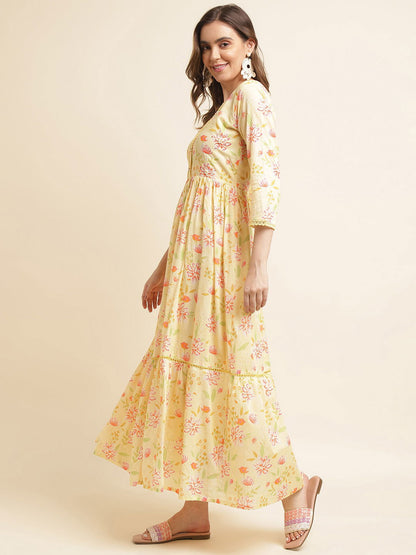 Yellow Flared Embroidered Empire Ethnic Dresses - Buy Best Ethnic Wear for Women & Girls | Daily Woman - 