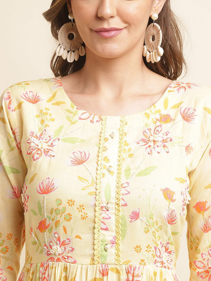 Yellow Flared Embroidered Empire Ethnic Dresses - Buy Best Ethnic Wear for Women & Girls | Daily Woman - 