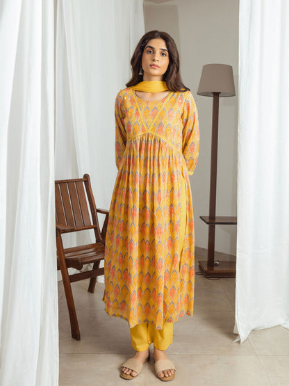 Yellow & Pink Ethnic Motifs Printed Pure Cotton Kurta & Trousers With Dupattatifs Printed Pure Cotton Kurta & Trousers With Dupatta - Buy Best Ethnic Wear for Women & Girls | Daily Woman - 