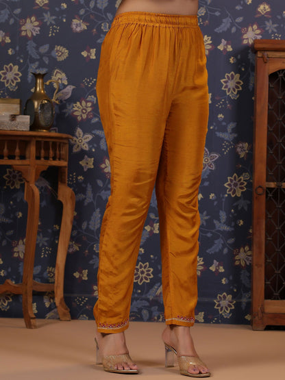 Yellow Thread Work Pure Silk Straight Kurta & Trouser With Dupatta - Buy Best Ethnic Wear for Women & Girls | Daily Woman - 