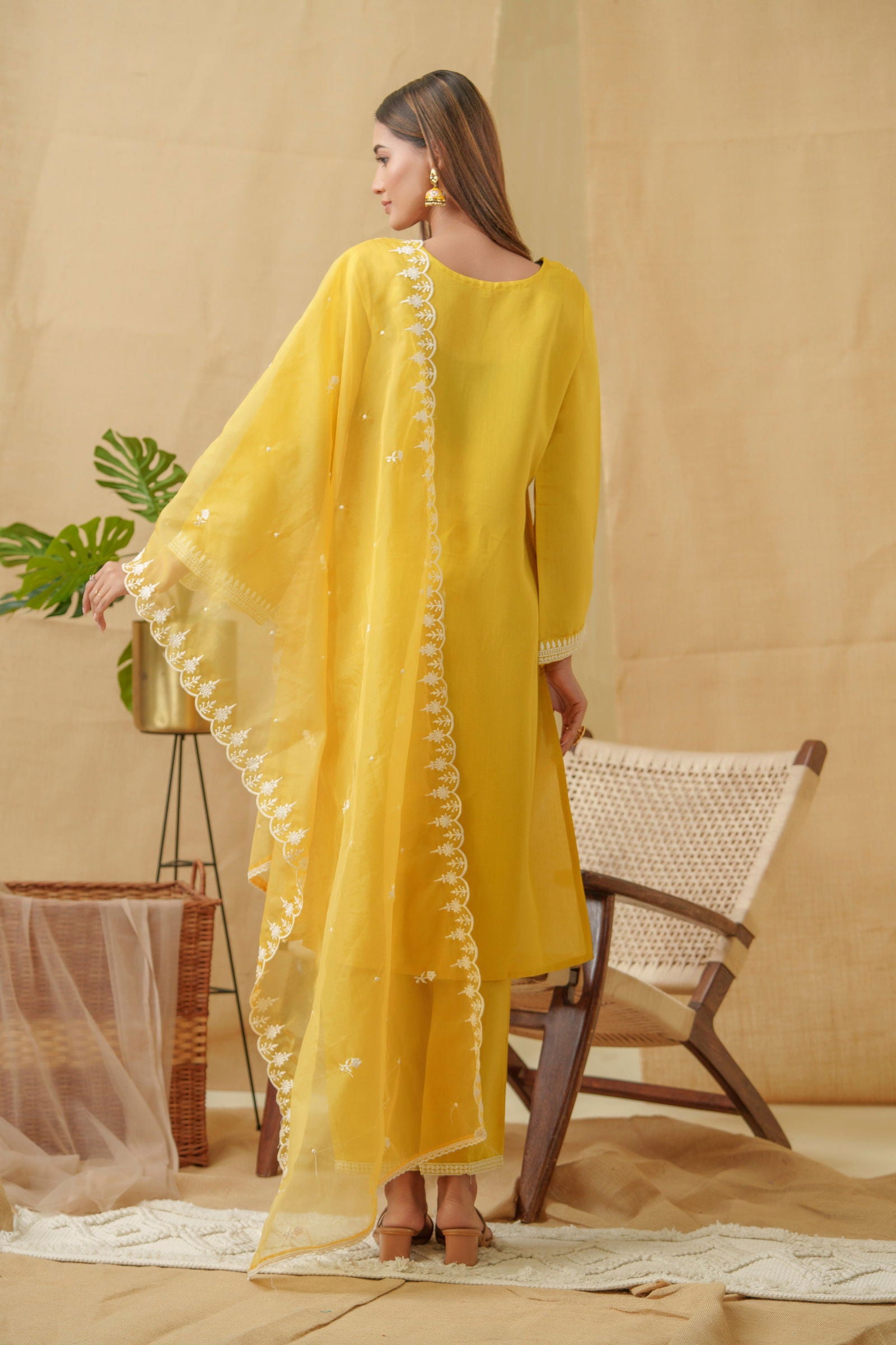 Yellow Woven Design Woven Design Straight Kurta and Trousers With Dupatta - Buy Best Ethnic Wear for Women & Girls | Daily Woman - 