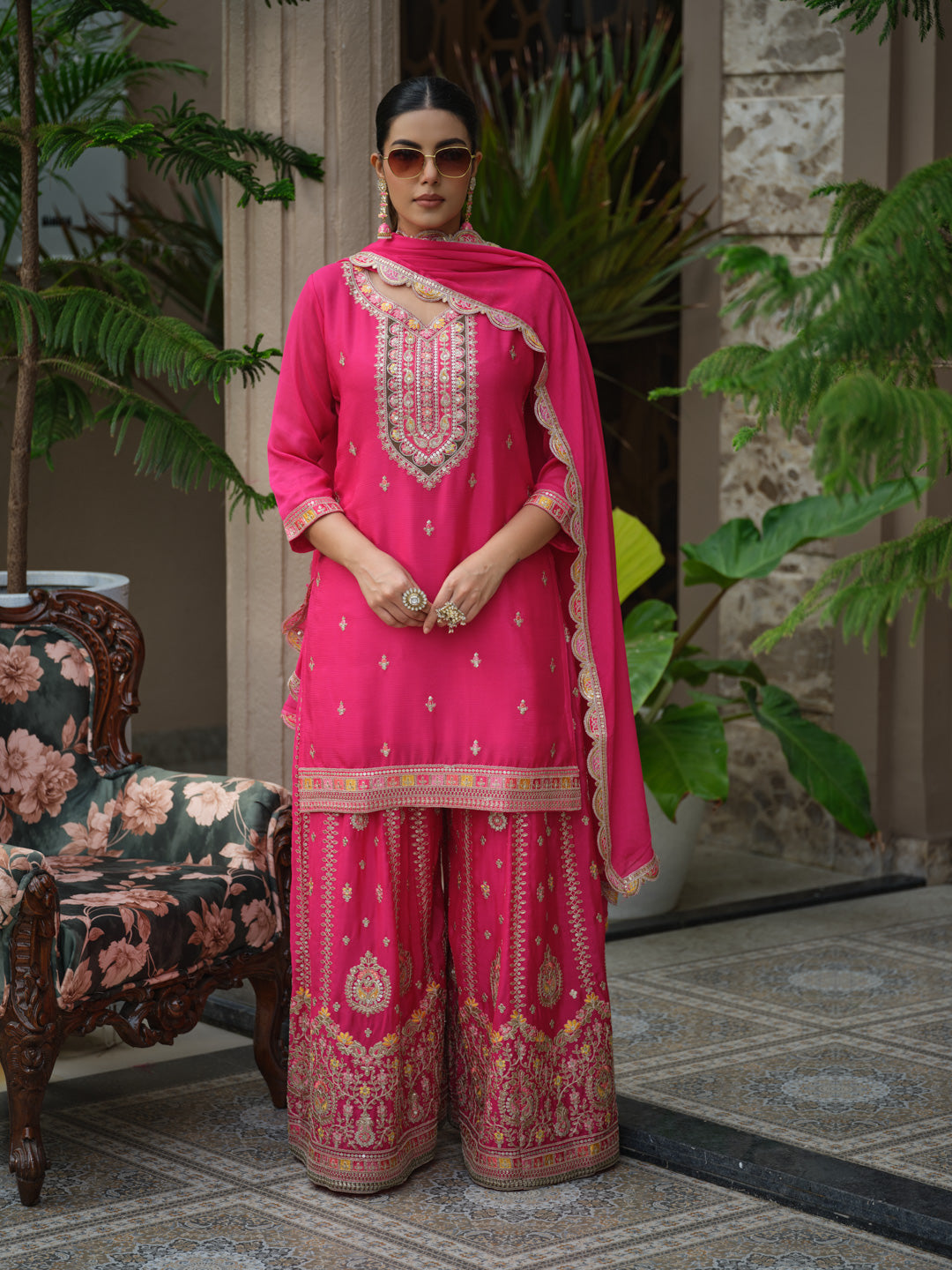 Women Ethnic Motifs Embroidered Kurta with Sharara & Dupatta