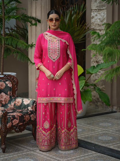 Women Ethnic Motifs Embroidered Kurta with Sharara & Dupatta