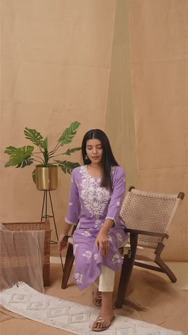 Lavendar Ethnic Motifs Embroidered Straight Kurta