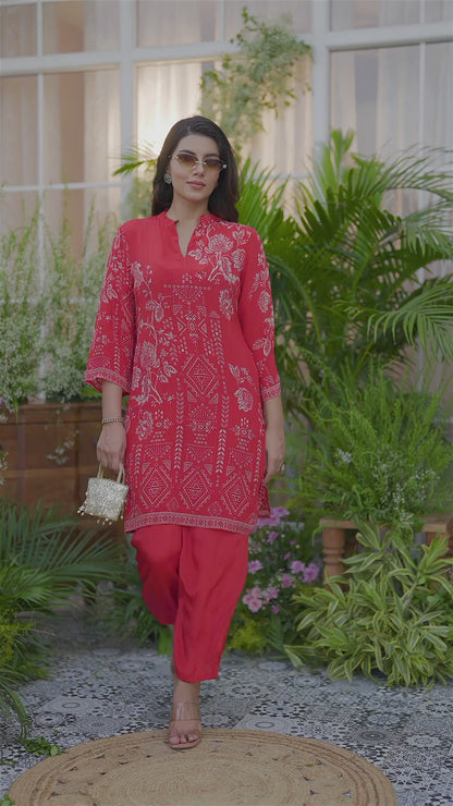 Red Floral Co-Ords with Beautiful Prints