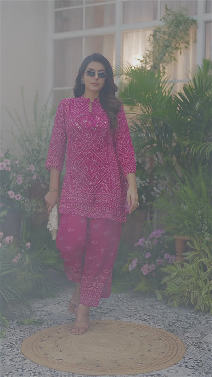 Pink Mirage – Bandhani-Inspired Printed Co-Ord Set in Natural Crepe