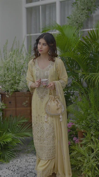 Embroidered Mirror and Cut Work Pakistani Kurta with Trouser and Dupatta Set