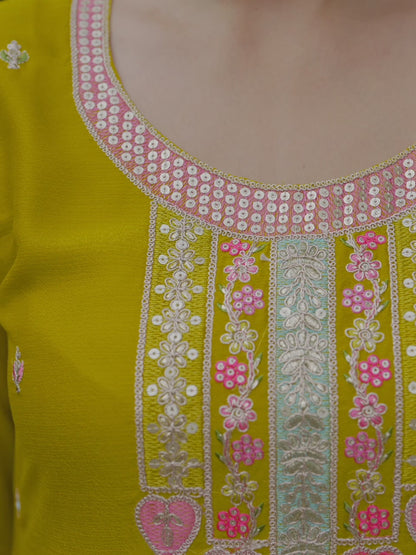 Embroidered Straight Kurta & Sharara With Dupatta