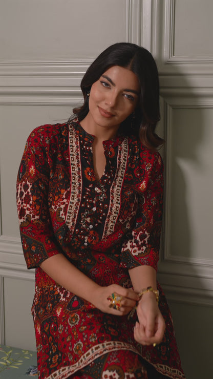 Ajrak Printed Tunic & Palazzo Co-Ord Set