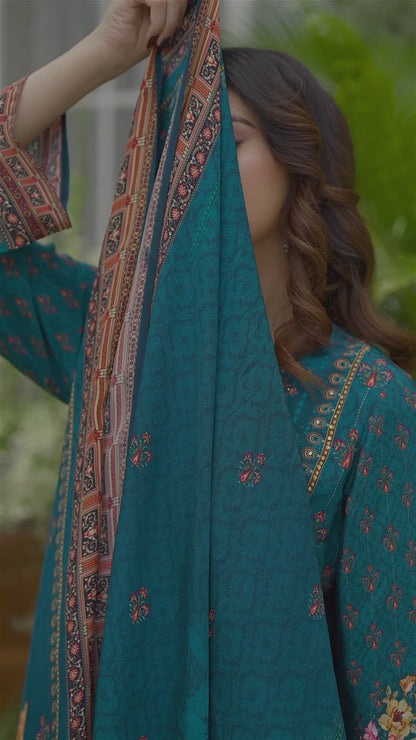 Teal Pakistani Suit with Hand & Mirror Work | 3Pc Festive Ensemble