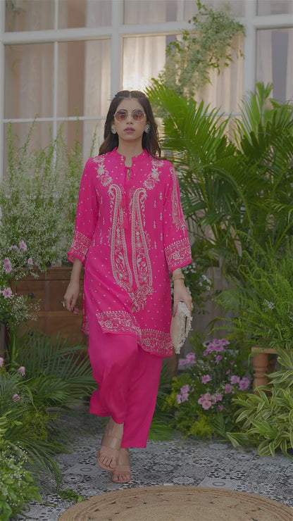 Women's Pink Printed Kurta & Palazzo Co-Ords
