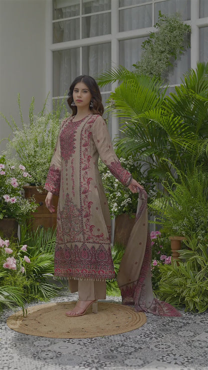 Grey Pakistani Suit Hand & Mirror Work Ethnic Kurta with Trouser & Dupatta Set